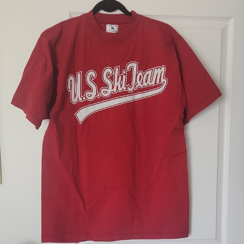 Red Short Sleeve Tee with U.S. Ski Team Design